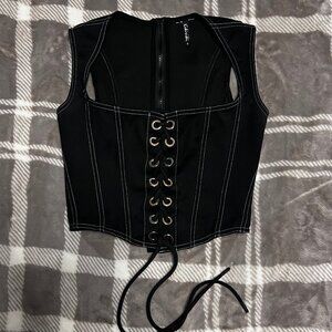 NEW Black Lace-Up Corset Top w/ Contrast Stitching – Edgy & Trendy